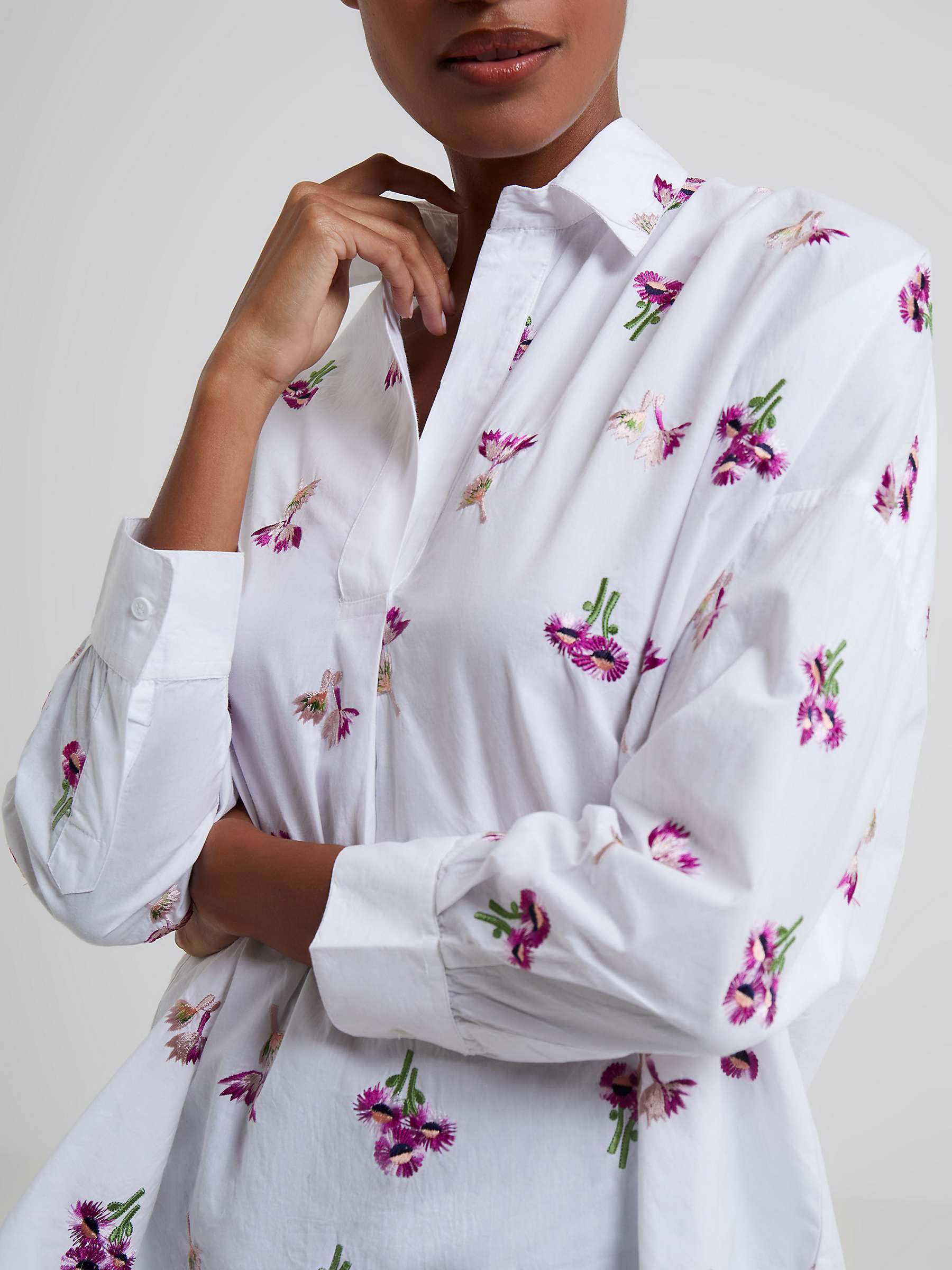 Buy French Connection Charla Rhodes Embroided Poplin Blouse, Linen White Online at johnlewis.com