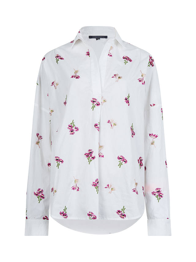 French Connection Charla Rhodes Embroided Poplin Blouse, Linen White