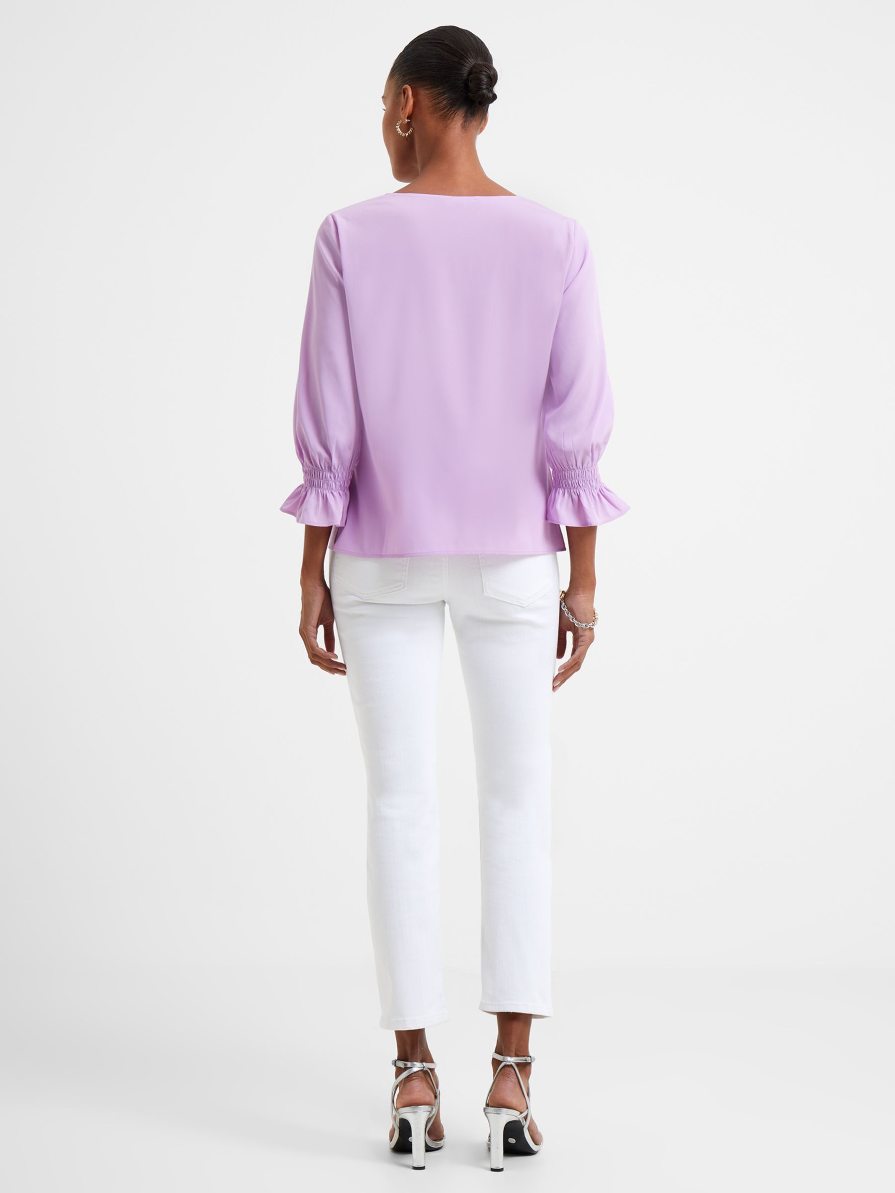 French Connection Crepe Long Sleeve Smocked Cuff Top, Sheer Lilac