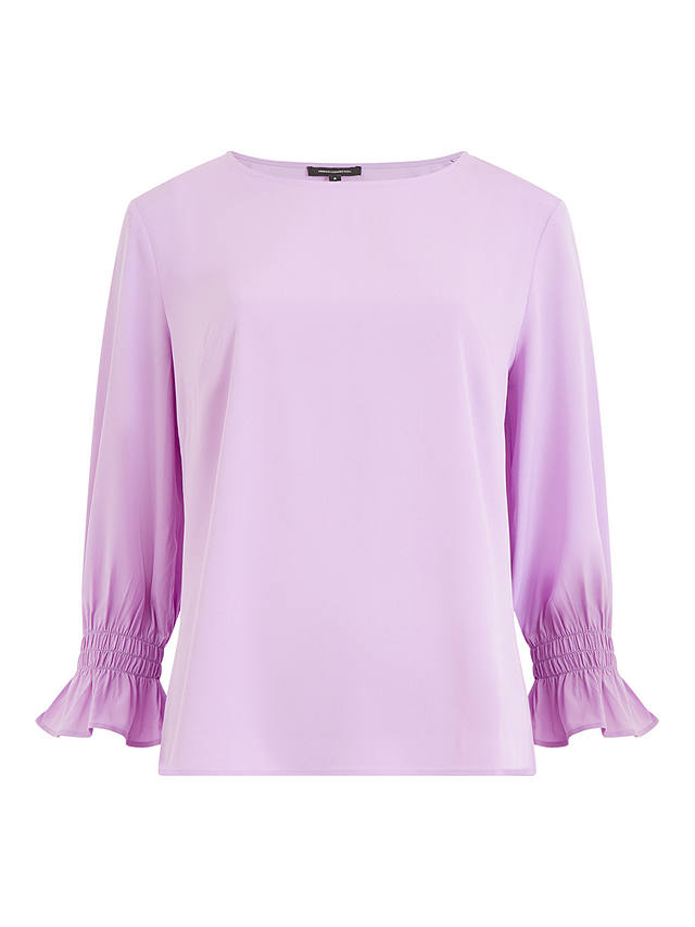 French Connection Crepe Long Sleeve Smocked Cuff Top, Sheer Lilac at ...