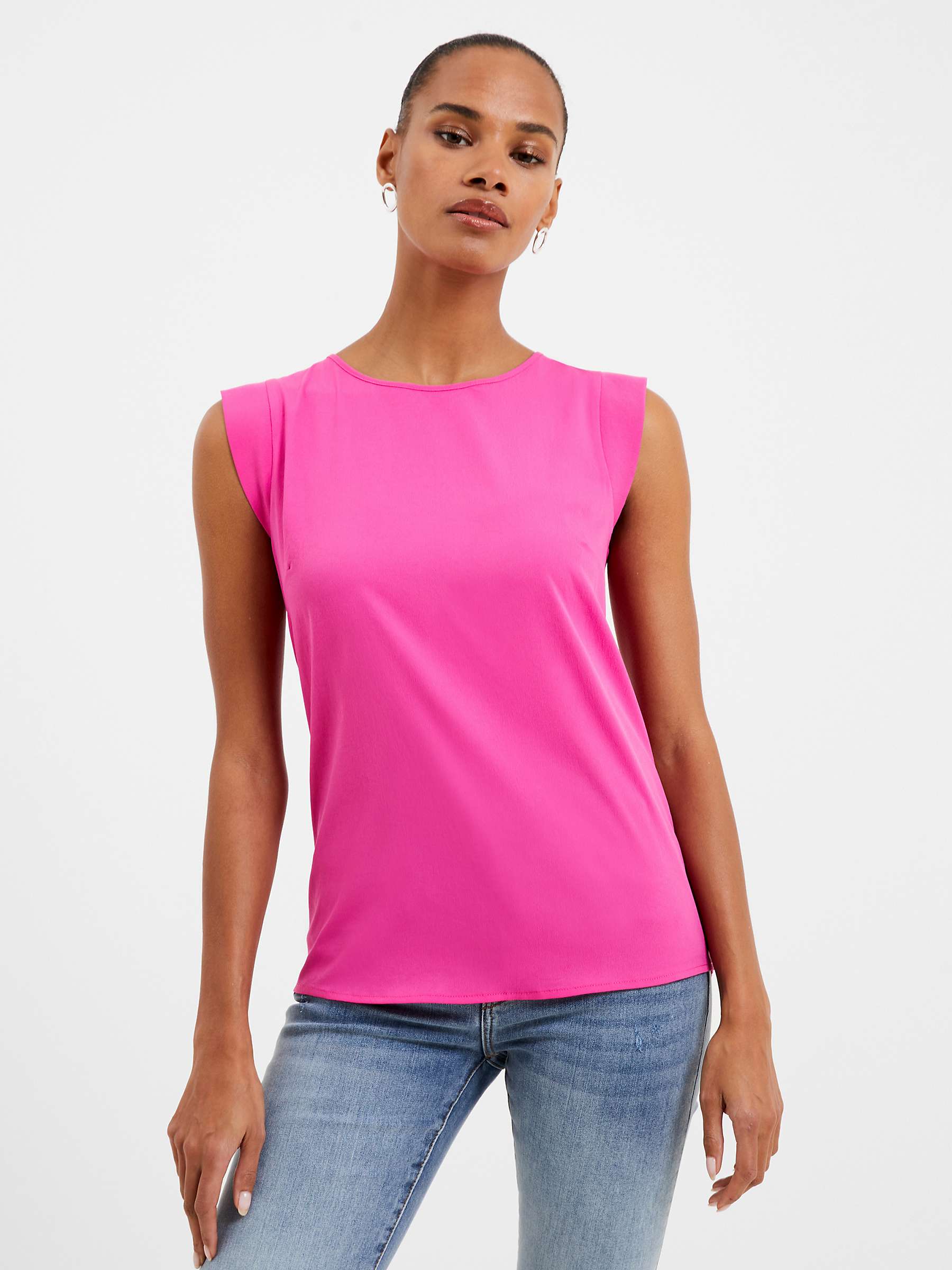 French Connection Light Crepe Capped Sleeve Top, Wild Rosa at John ...