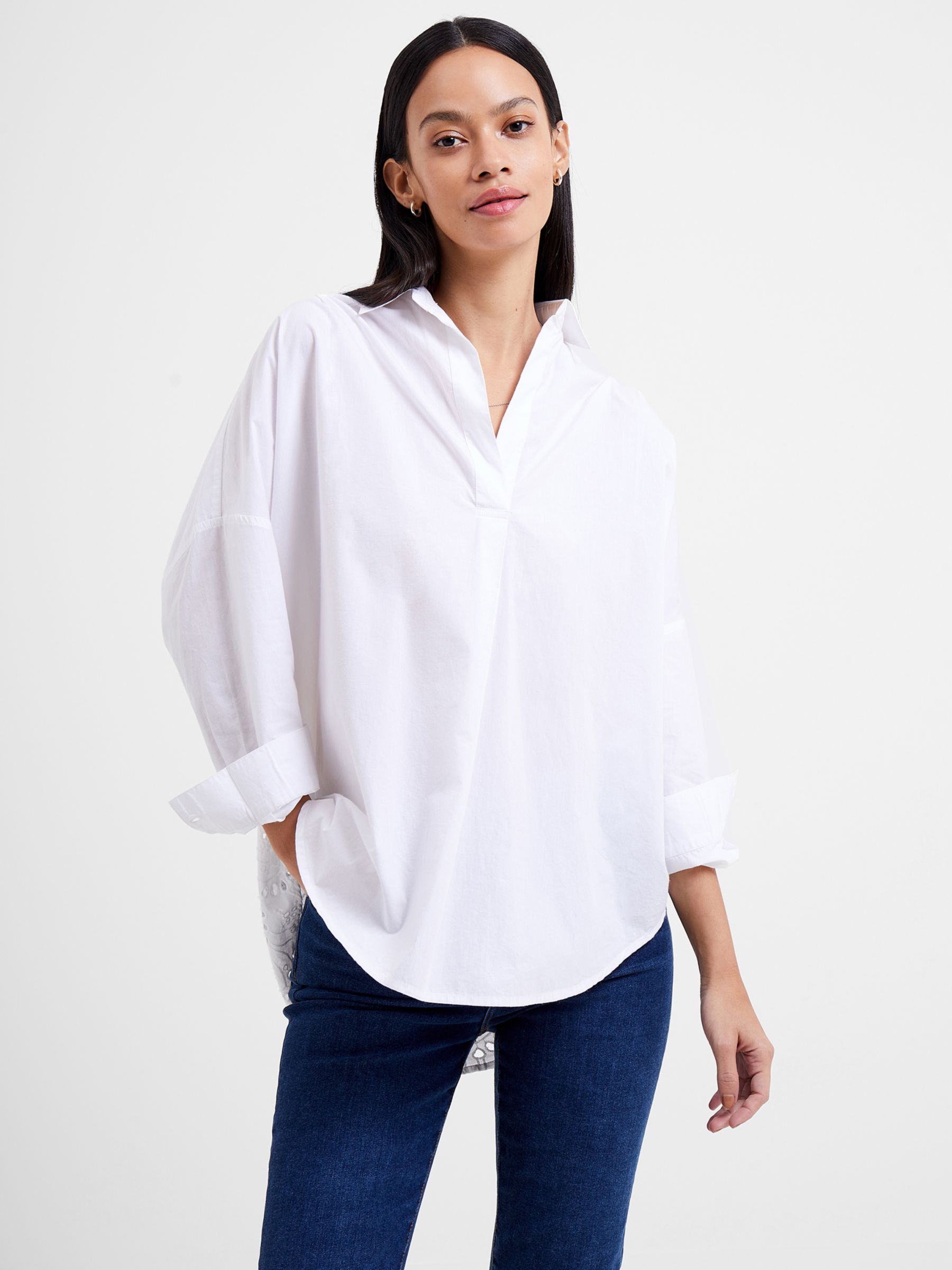 French Connection Appelona Anglaise Shirt, Linen White at John Lewis ...