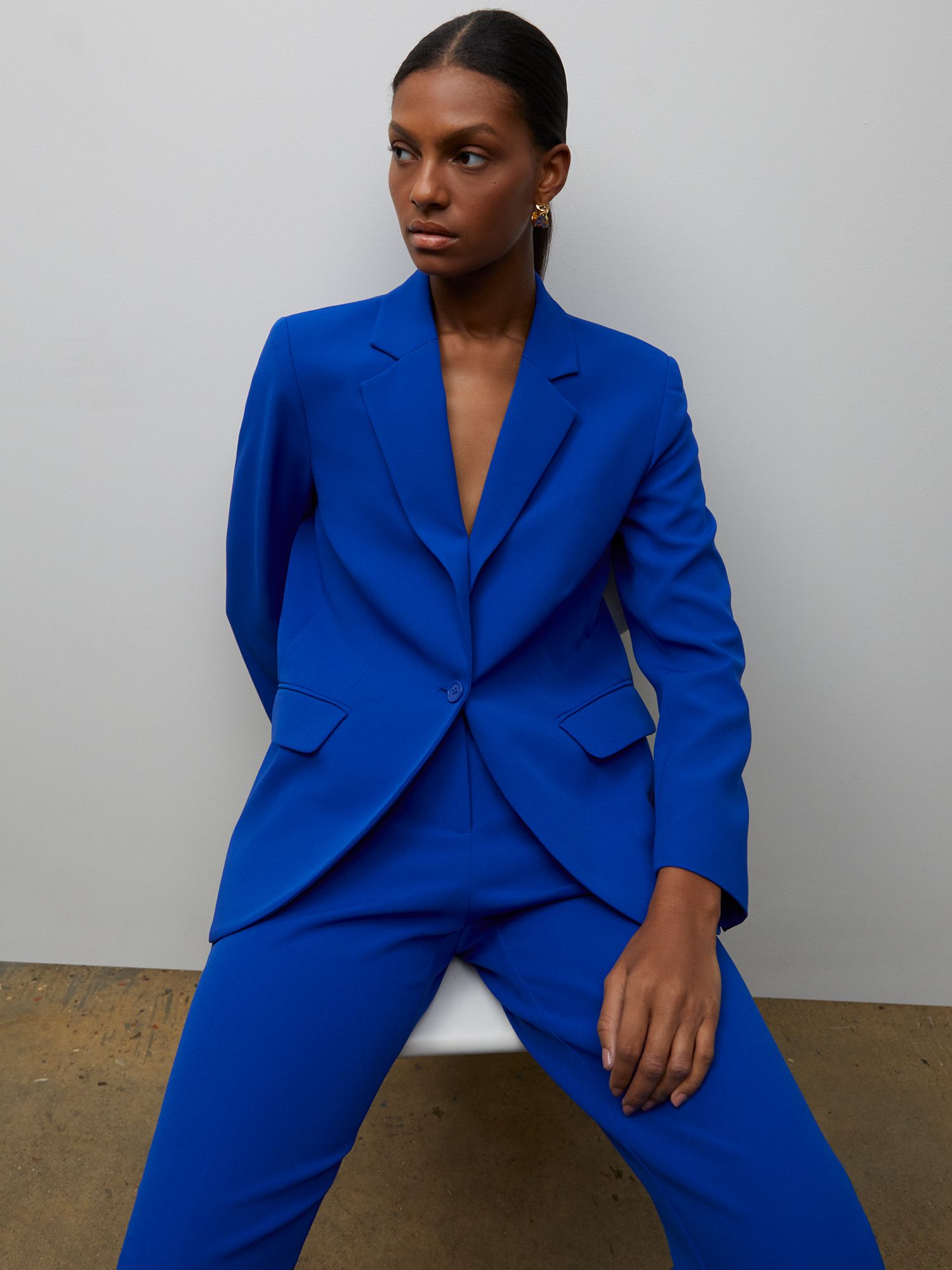 Finery Harper Tailored Trousers, Cobalt at John Lewis & Partners