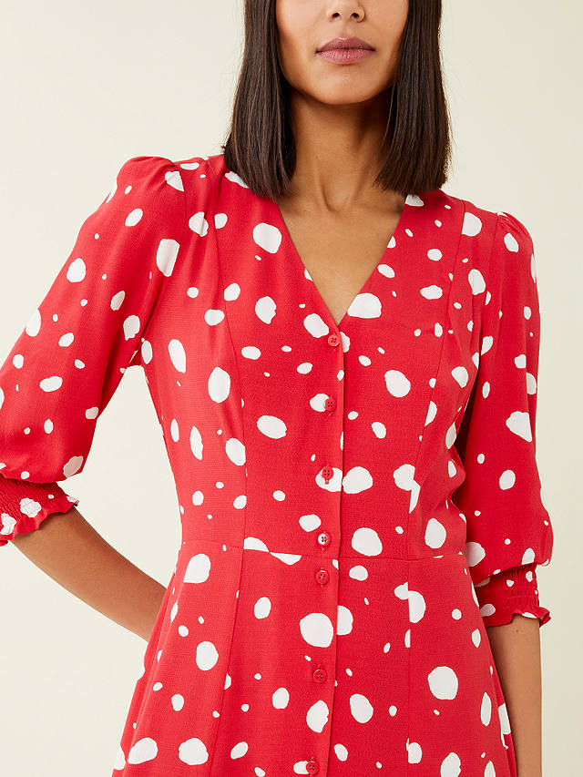Finery Normal Spot Print Midi Dress, Red/White at John Lewis & Partners