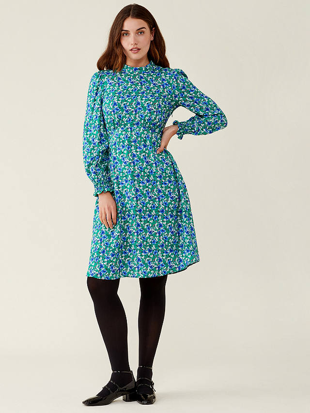 Finery Scattered Floral Print Dress, Green/Multi at John Lewis & Partners
