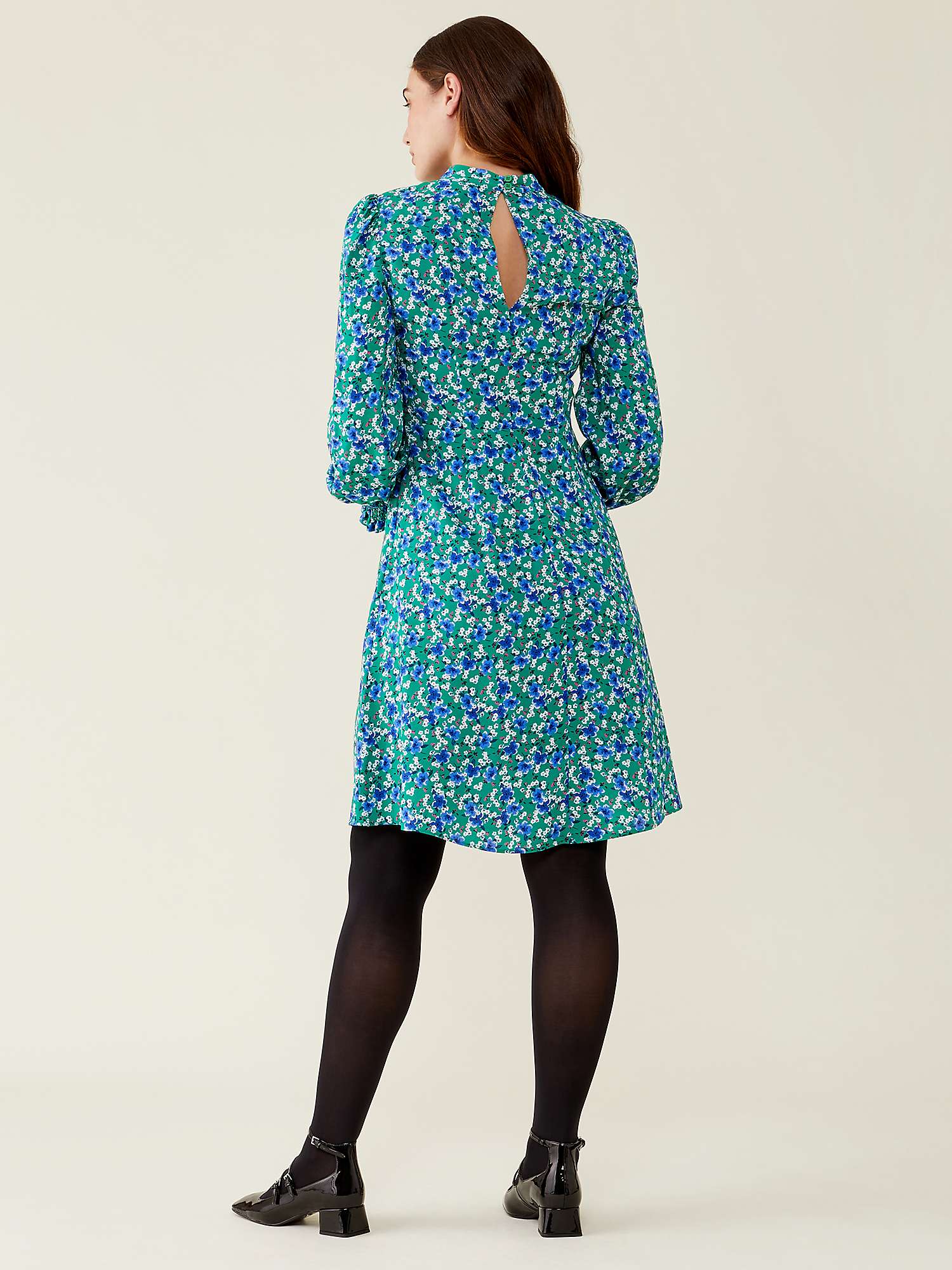 Finery Scattered Floral Print Dress, Green/Multi at John Lewis & Partners