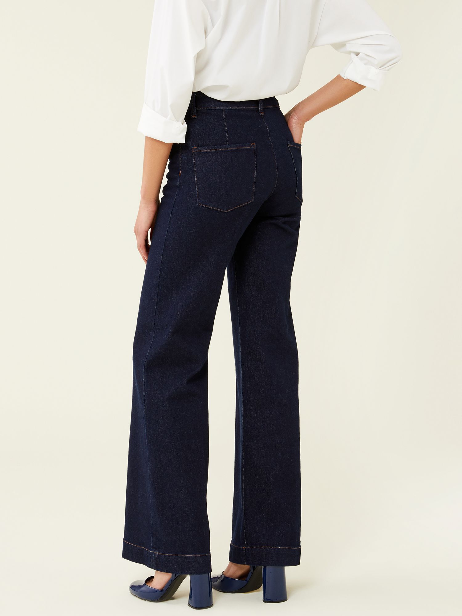 Finery Gio Wide Leg Jeans, Dark Blue at John Lewis & Partners