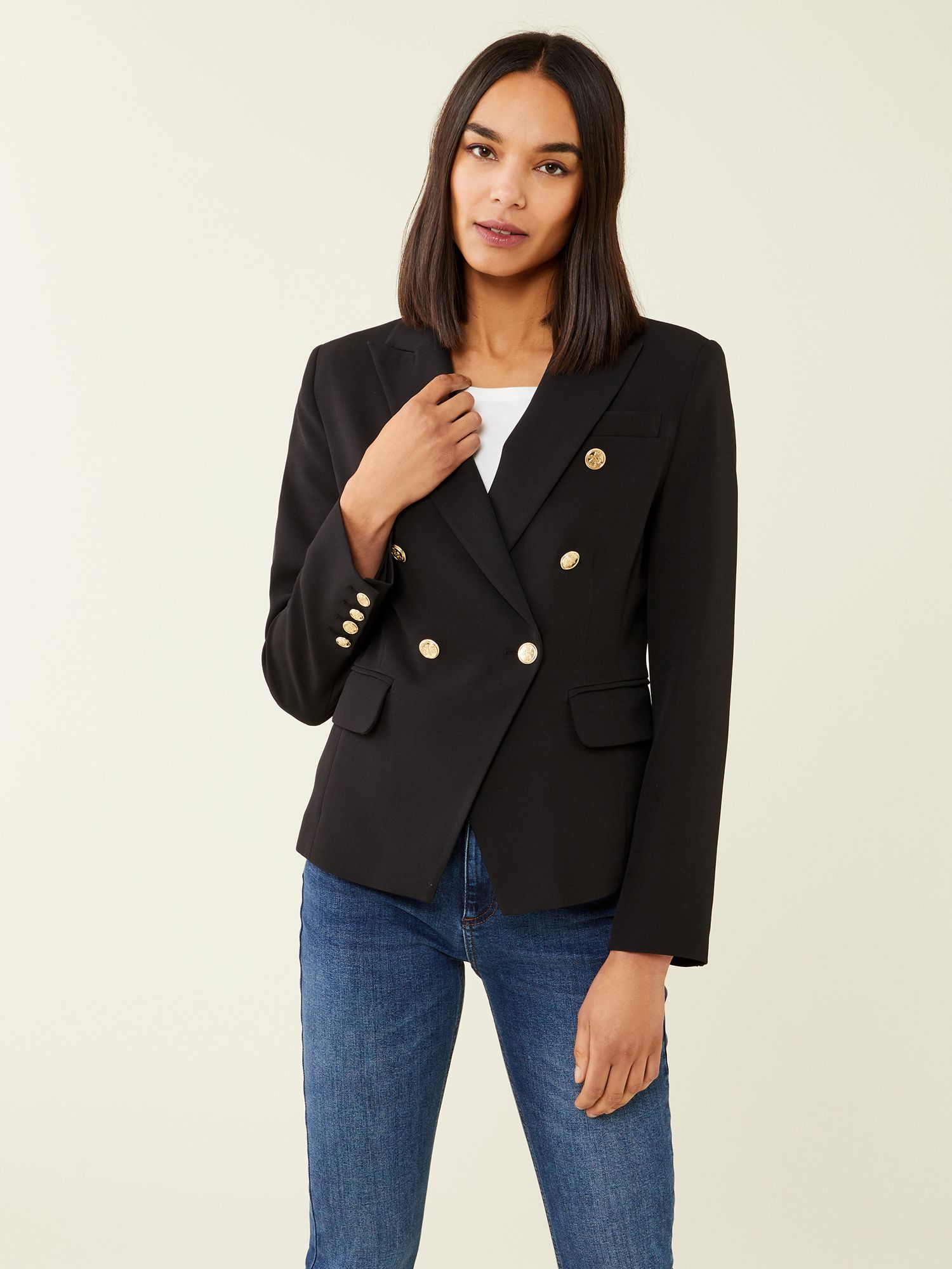 Finery Lydia Double Breasted Blazer, Black at John Lewis & Partners