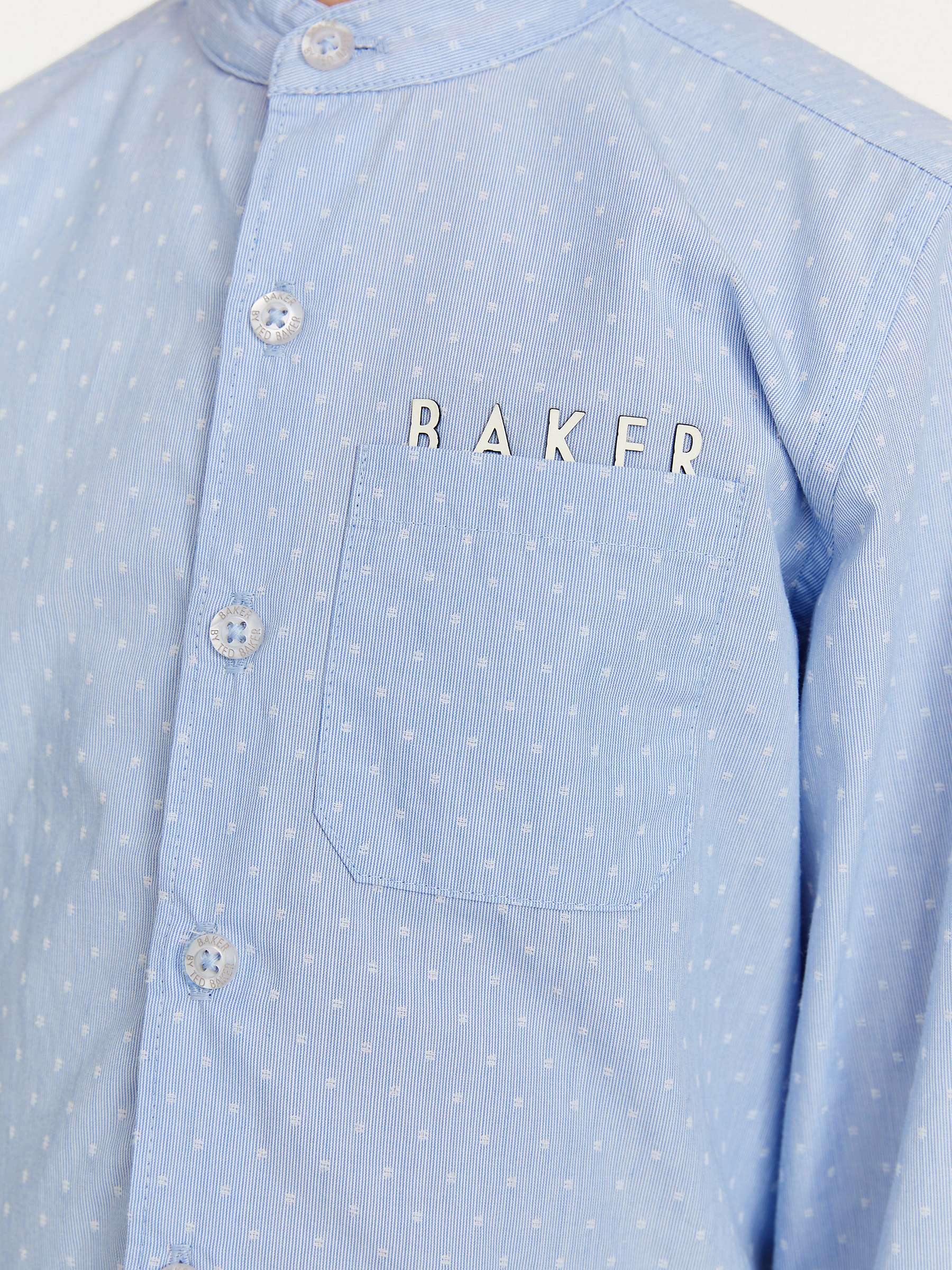 Ted Baker Kids' Aleron Grandad Collar Long Sleeve Dobby Shirt, Blue ...