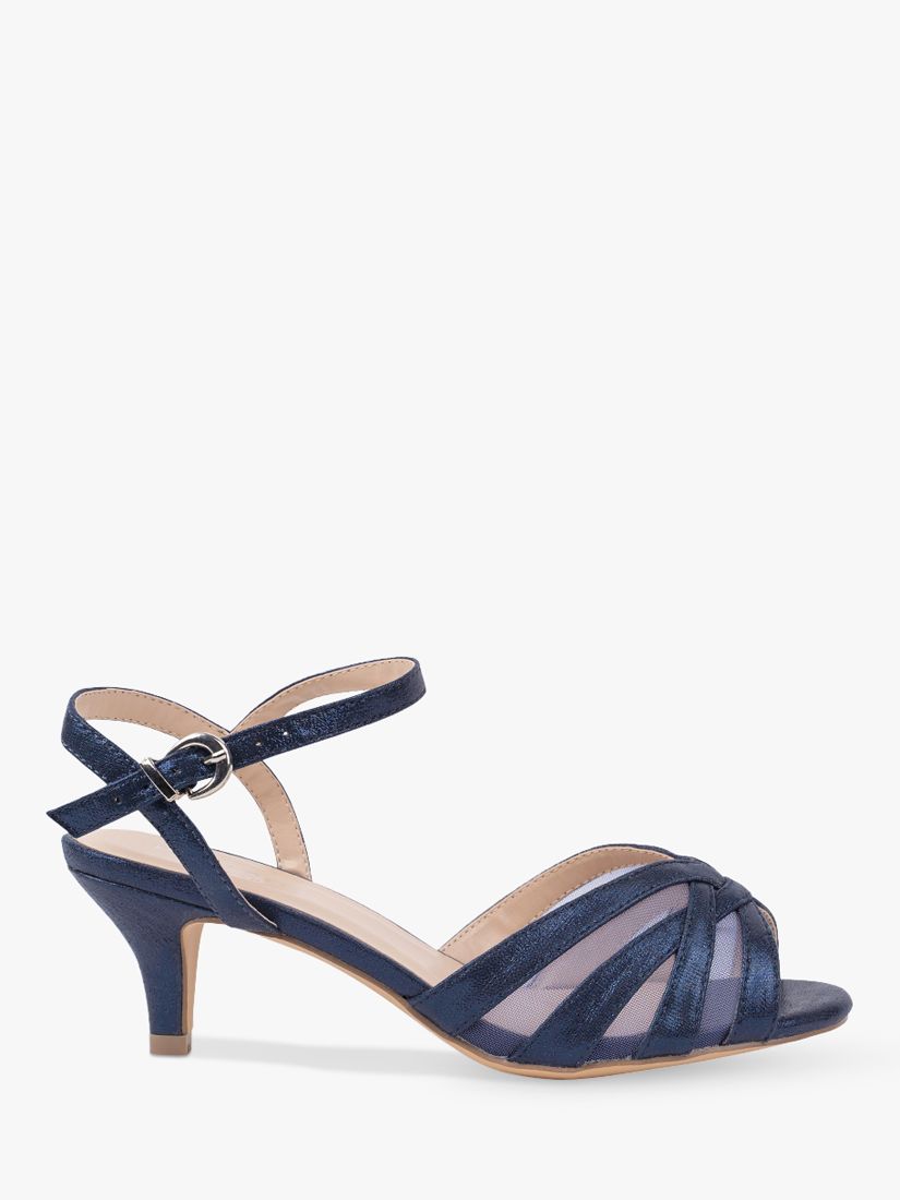 Paradox London Theresa Wide Fit Shimmer Kitten Heeled Sandals, Navy