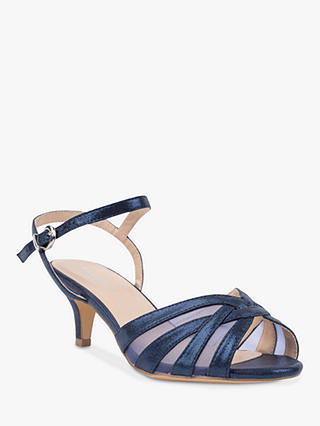 Paradox London Theresa Wide Fit Shimmer Kitten Heeled Sandals, Navy