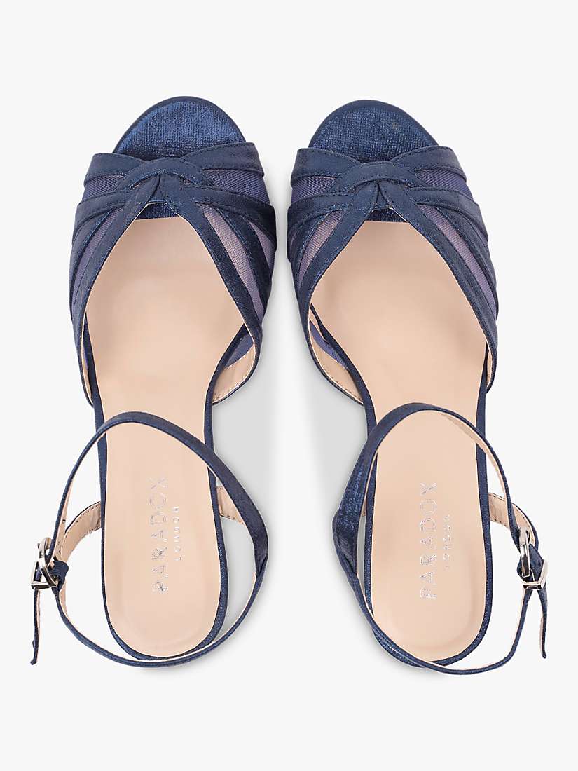 Paradox London Theresa Wide Fit Shimmer Kitten Heeled Sandals, Navy at ...