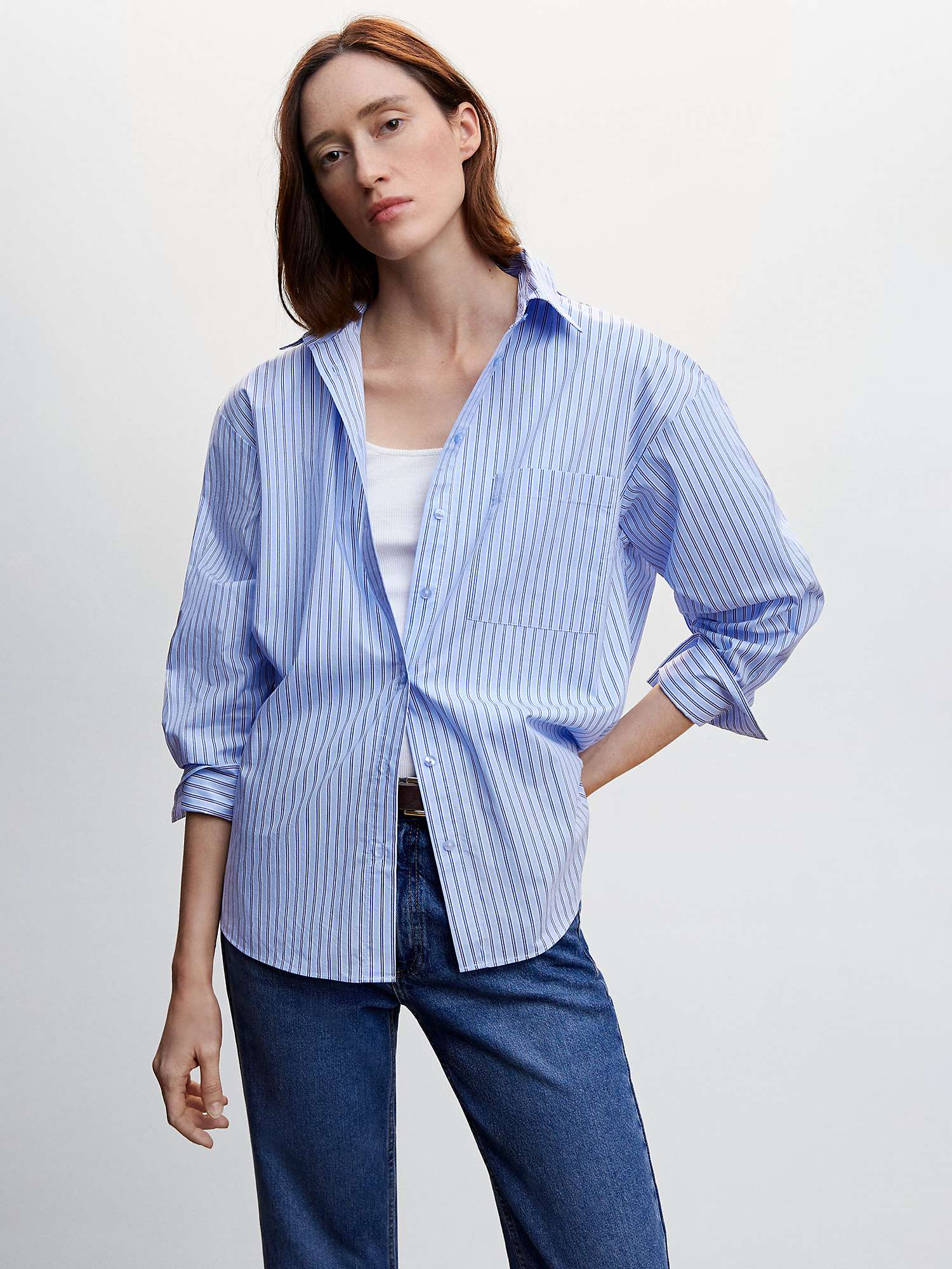 Buy Mango Oversized Stripe Cotton Shirt, Light Blue Online at johnlewis.com
