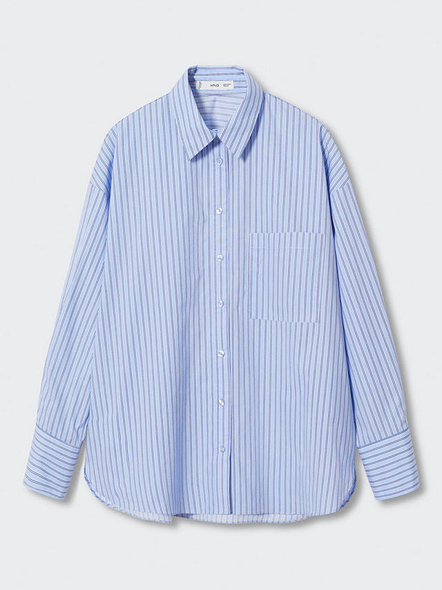 Mango Oversized Stripe Cotton Shirt, Light Blue