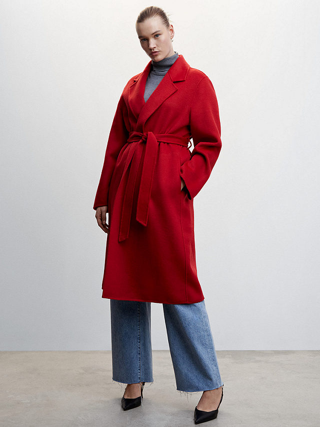 Mango Batin Wool Blend Tie Detail Coat, Red, XXS