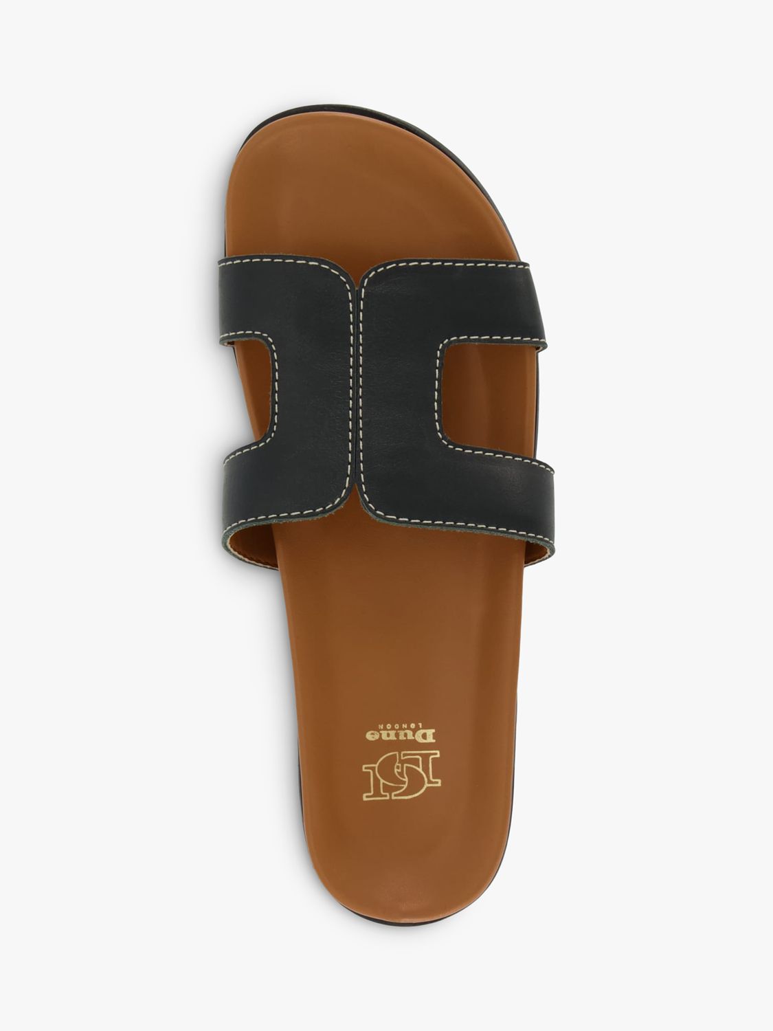 Dune Loupa Topstitch Detail Flat Slider Sandals, Black, 3