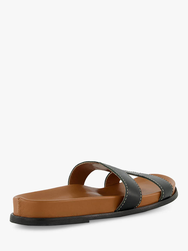 Dune Loupa Topstitch Detail Flat Slider Sandals, Black-leather