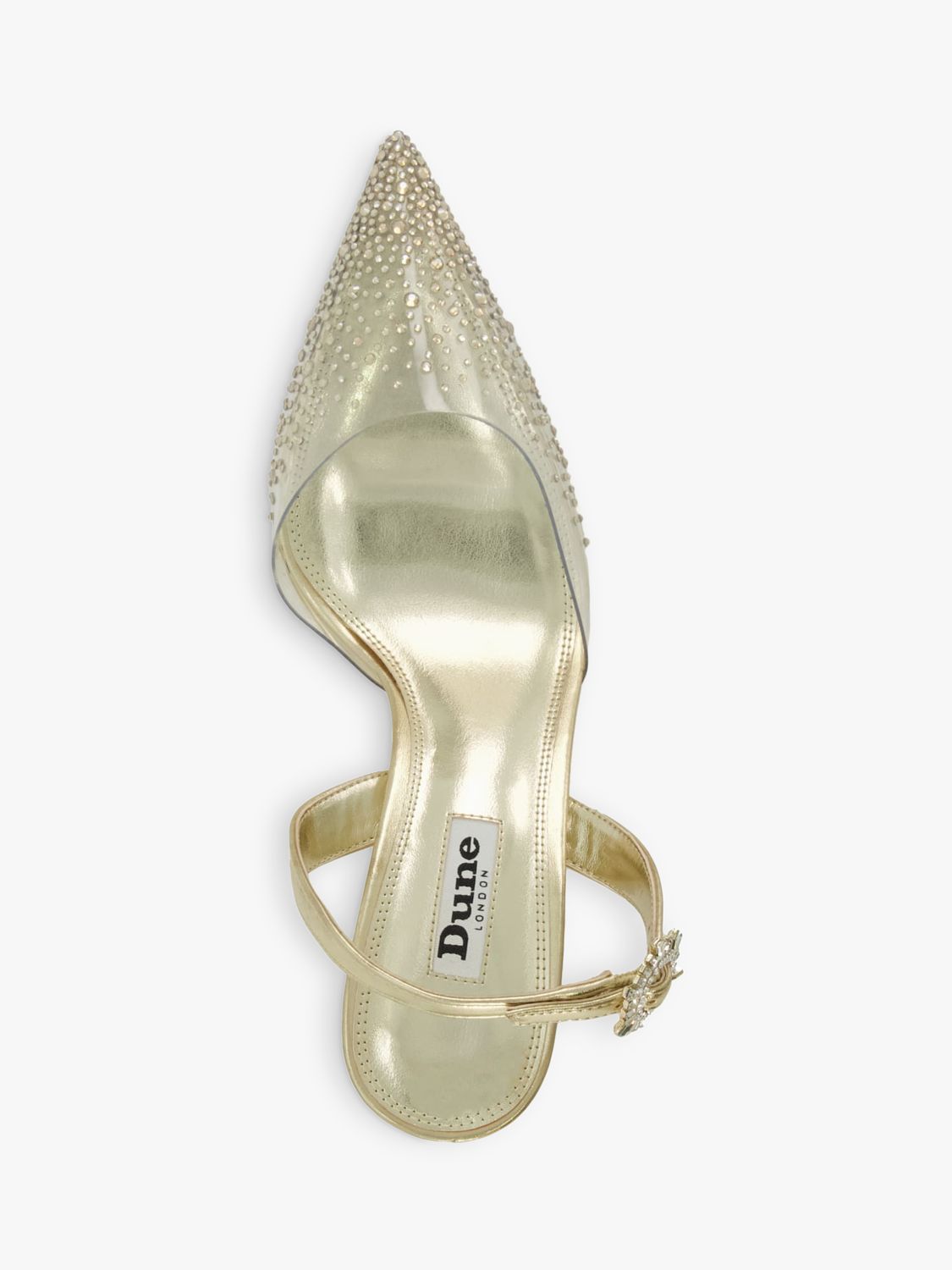 Dune Central Diamante Perpsex Slingback Court Shoes, Gold at John Lewis ...