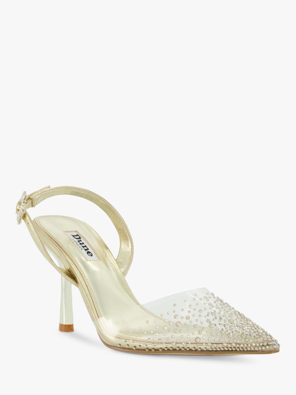 Dune Central Diamante Perpsex Slingback Court Shoes, Gold at John Lewis ...