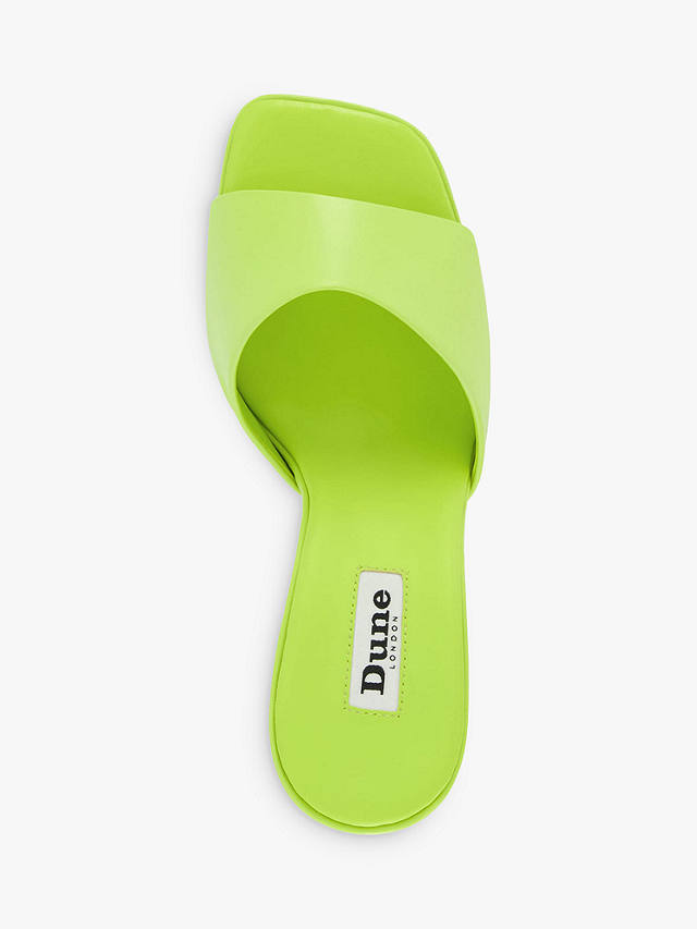 Dune Magazine Leather Flared-Heel Open-Toe Mules, Lime Green-leather