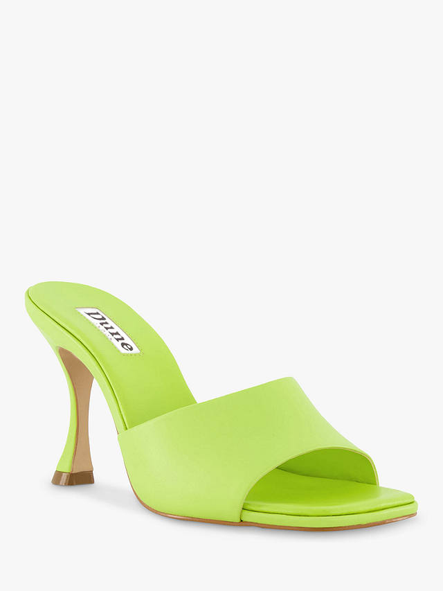 Dune Magazine Leather Flared-Heel Open-Toe Mules, Lime Green