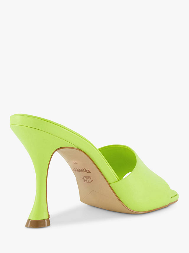 Dune Magazine Leather Flared-Heel Open-Toe Mules, Lime Green-leather