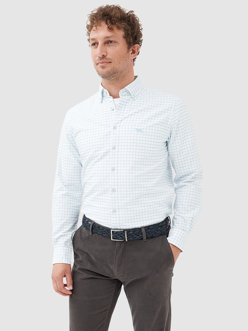 Rodd & Gunn Windowpane Check Long Sleeve Oxford Cotton Shirt, Cornflower, XS