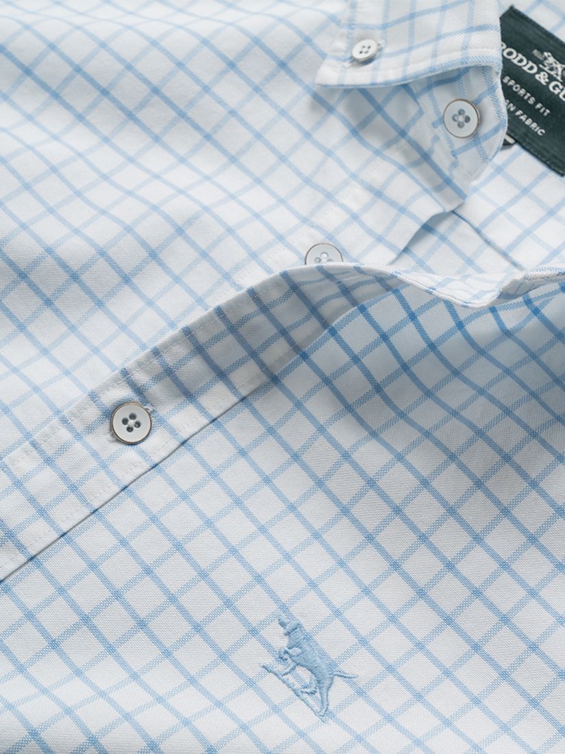 Rodd & Gunn Windowpane Check Long Sleeve Oxford Cotton Shirt, Cornflower, XS