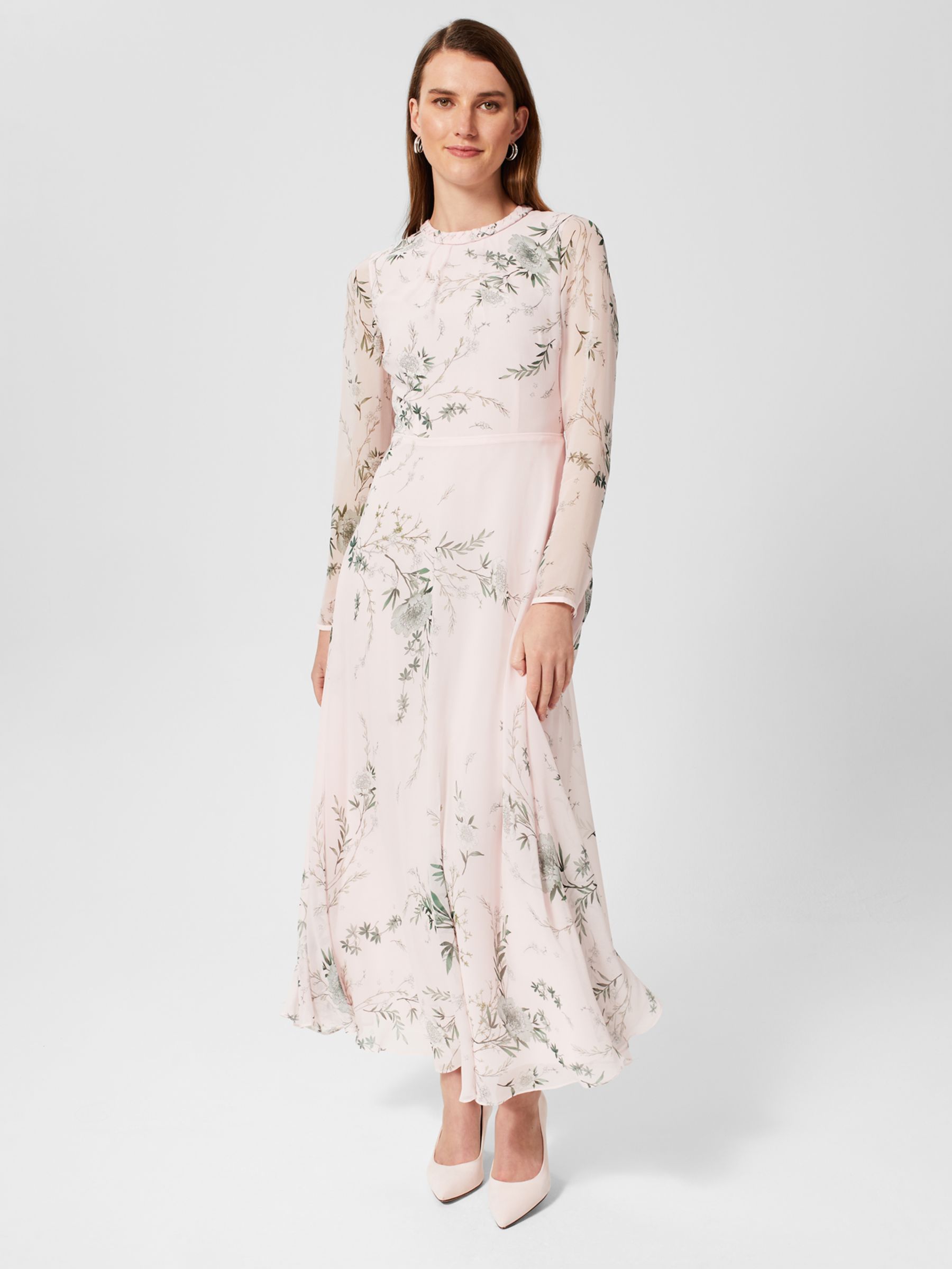 Hobbs Rosabelle Silk Floral Dress, Pale Pink at John Lewis & Partners