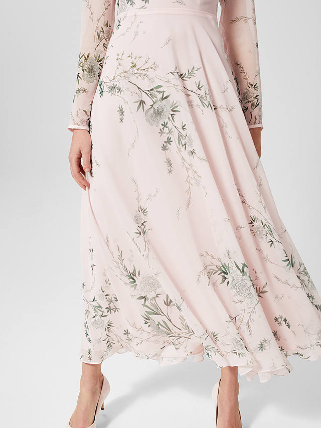 Hobbs Rosabelle Silk Floral Dress, Pale Pink