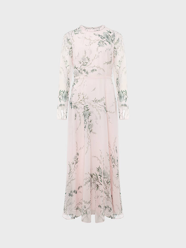 Hobbs Rosabelle Silk Floral Dress, Pale Pink