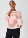 Hobbs Abigail Stripe Cotton Jumper, Ivory/Flame Red