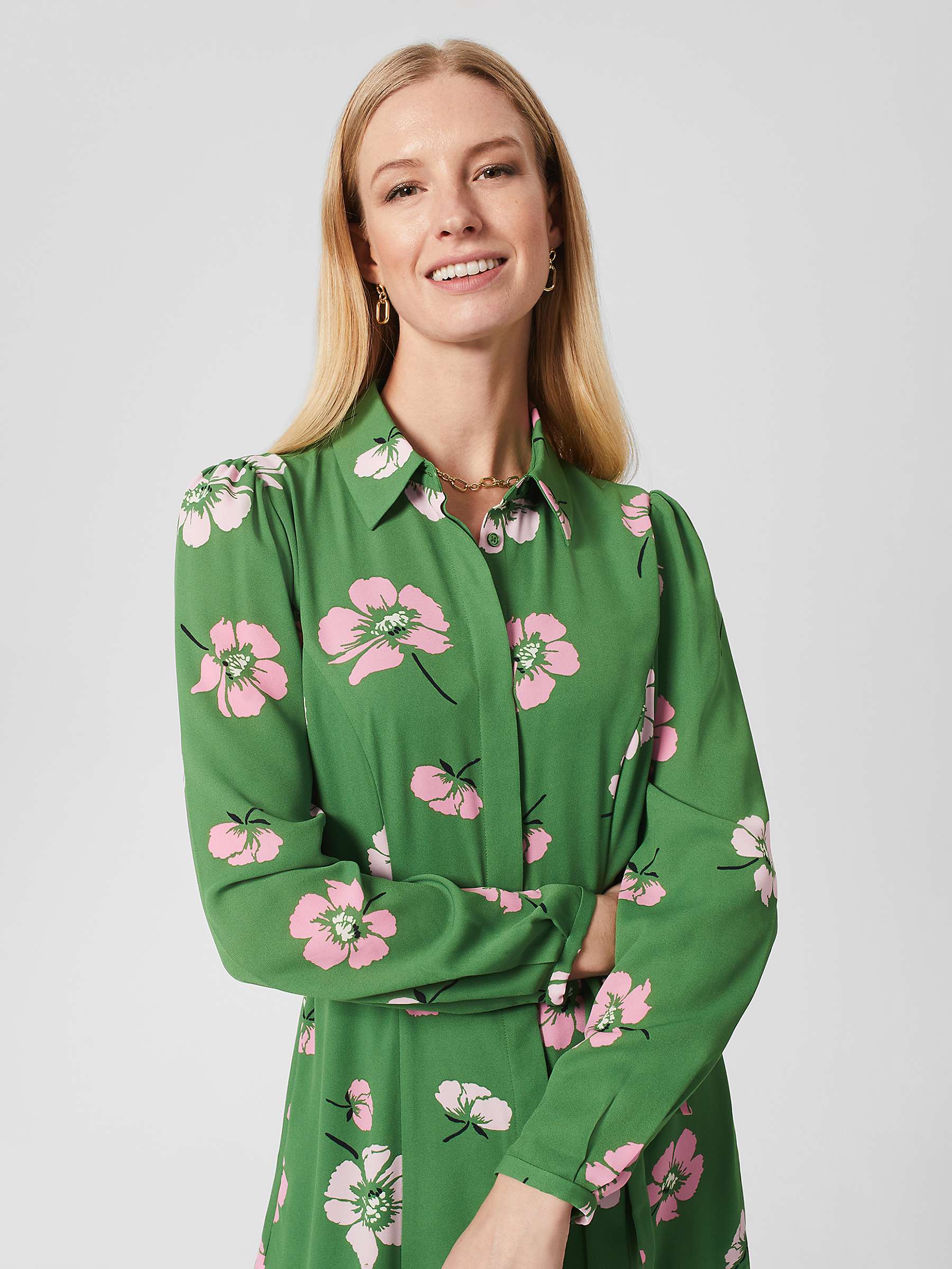 Buy Hobbs Savannah Floral Print Shirt Dress, Pea Green/Multi Online at johnlewis.com