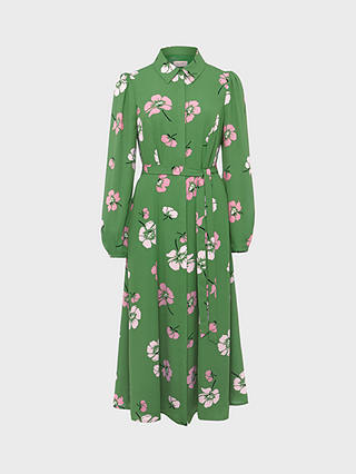 Hobbs Savannah Floral Print Shirt Dress, Pea Green/Multi