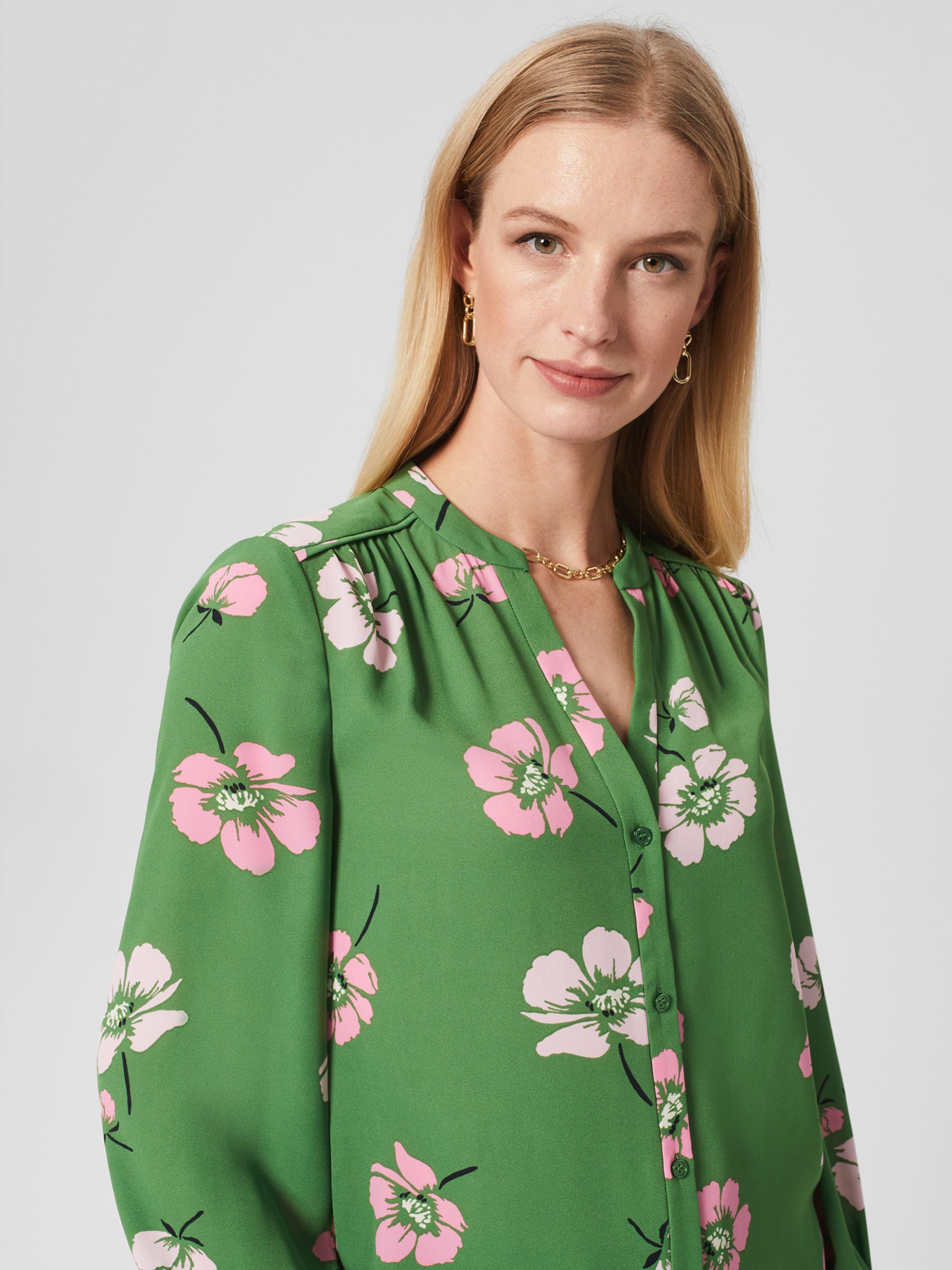 Hobbs Sutton Floral Print Blouse, Pea Green/Multi, 6