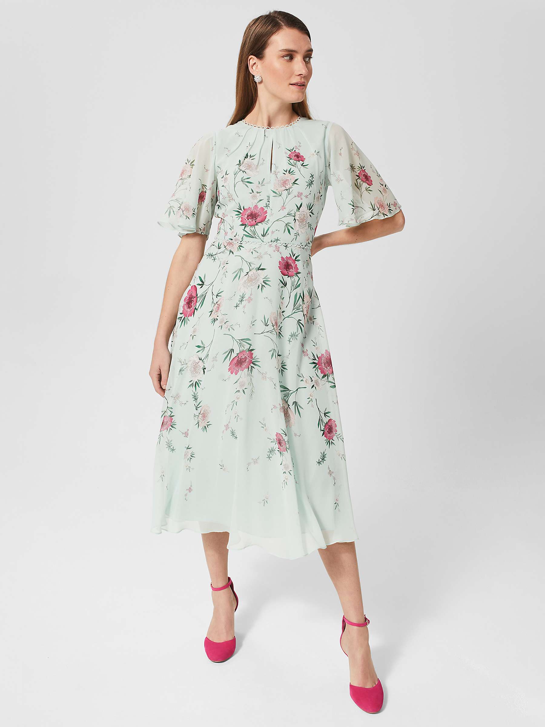 Buy Hobbs Priya Midi Floral Silk Dress, Sage/Multi Online at johnlewis.com