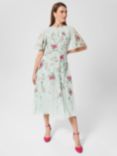 Hobbs Priya Midi Floral Silk Dress, Sage/Multi, Sage/Multi