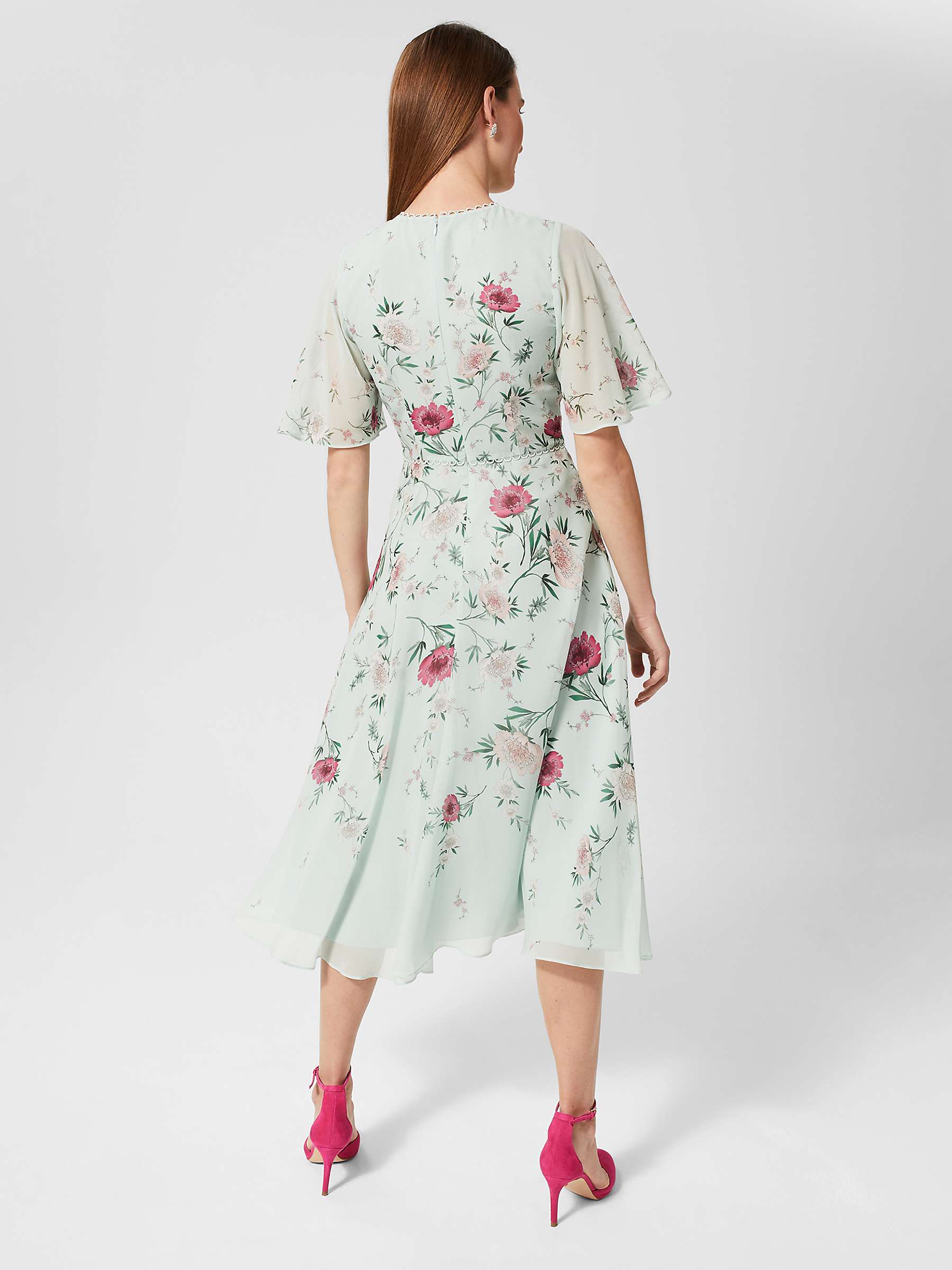 Buy Hobbs Priya Midi Floral Silk Dress, Sage/Multi Online at johnlewis.com