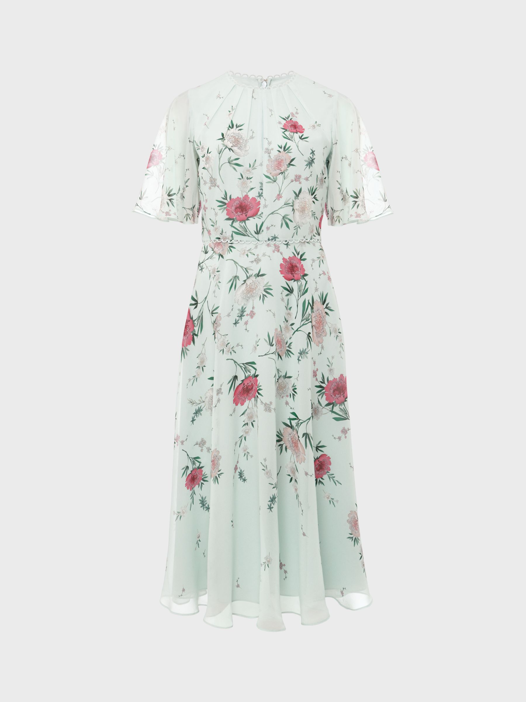 Hobbs Priya Midi Floral Silk Dress, Sage/Multi, 6