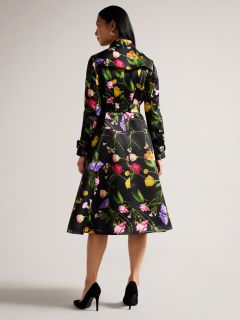 Ted Baker Moiraa Floral Print Double Breasted Trench Coat, Black