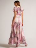 Ted Baker Karenie Frilled Sleeveless V Neck Maxi Dress, Coral/Multi, Coral/Multi