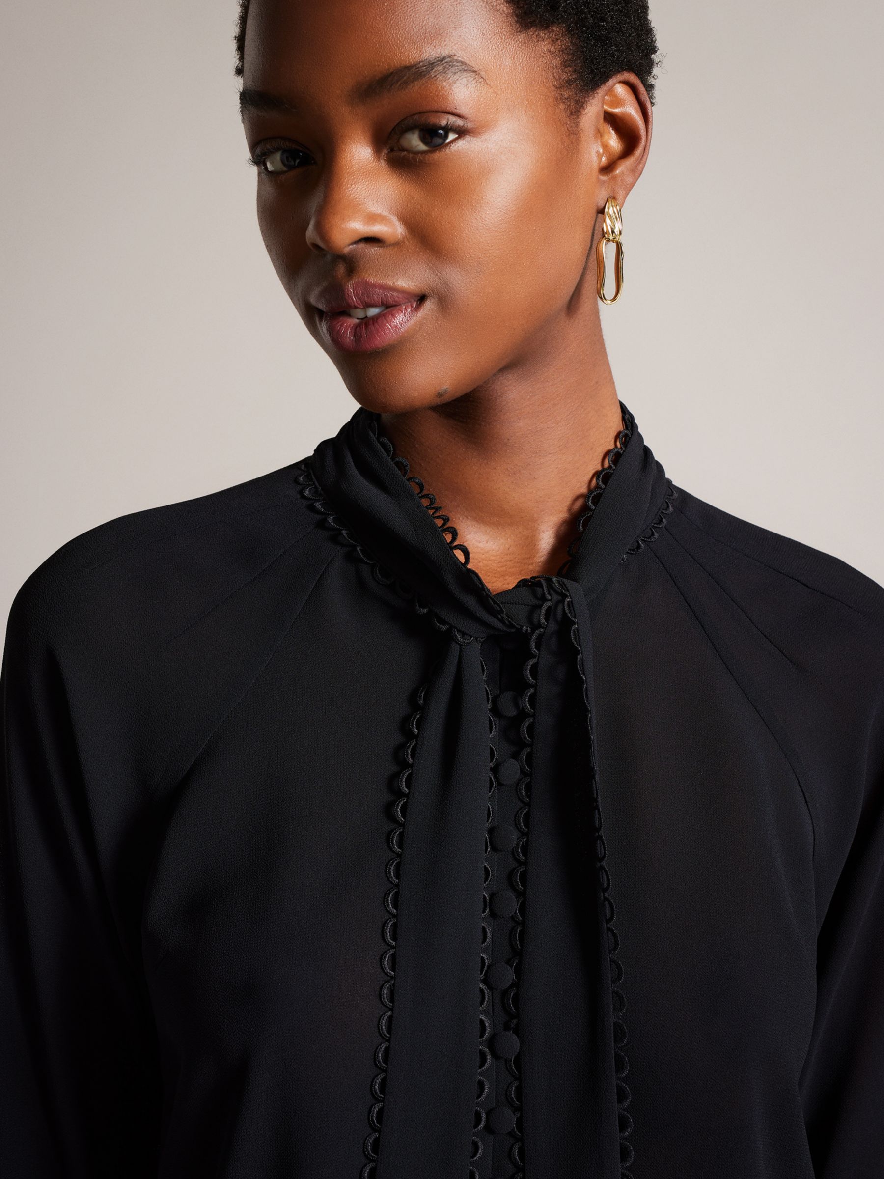 Ted Baker Rouleaux Trim Detail Blouse, Black at John Lewis & Partners