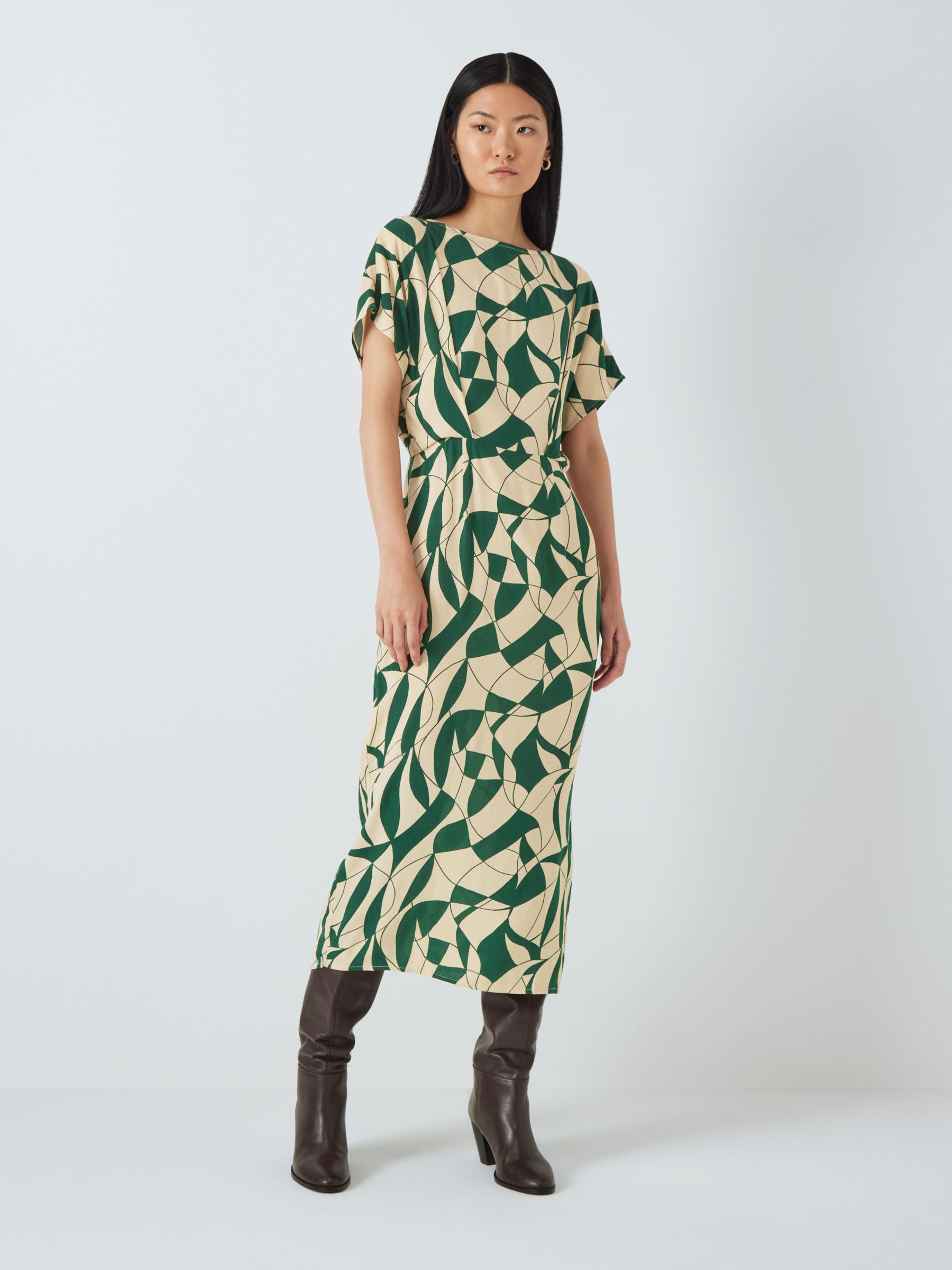 John Lewis Geo Print Dress, Green/Multi at John Lewis & Partners