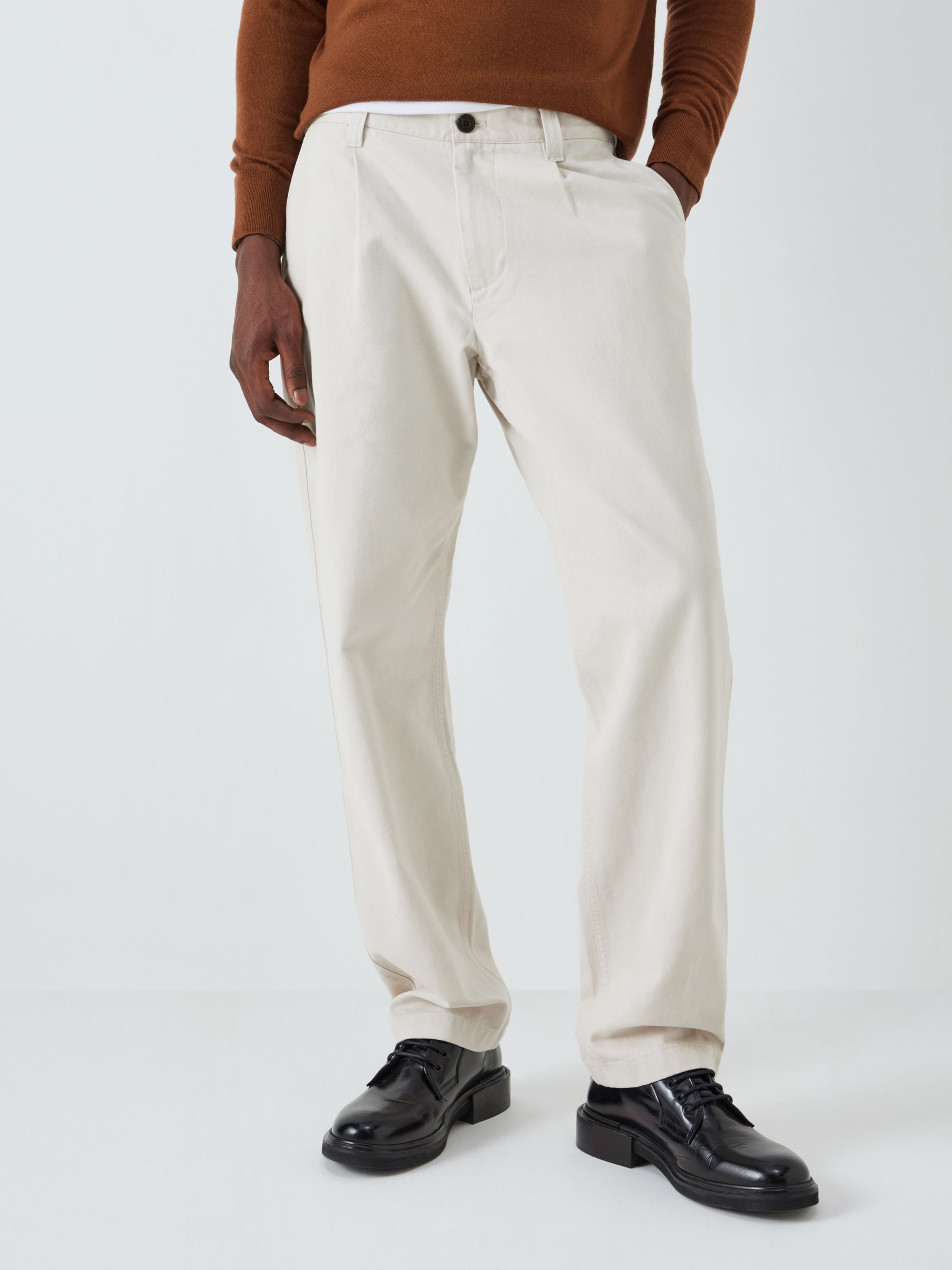 John Lewis Relaxed Fit Cotton Chinos, Ecru, 32S