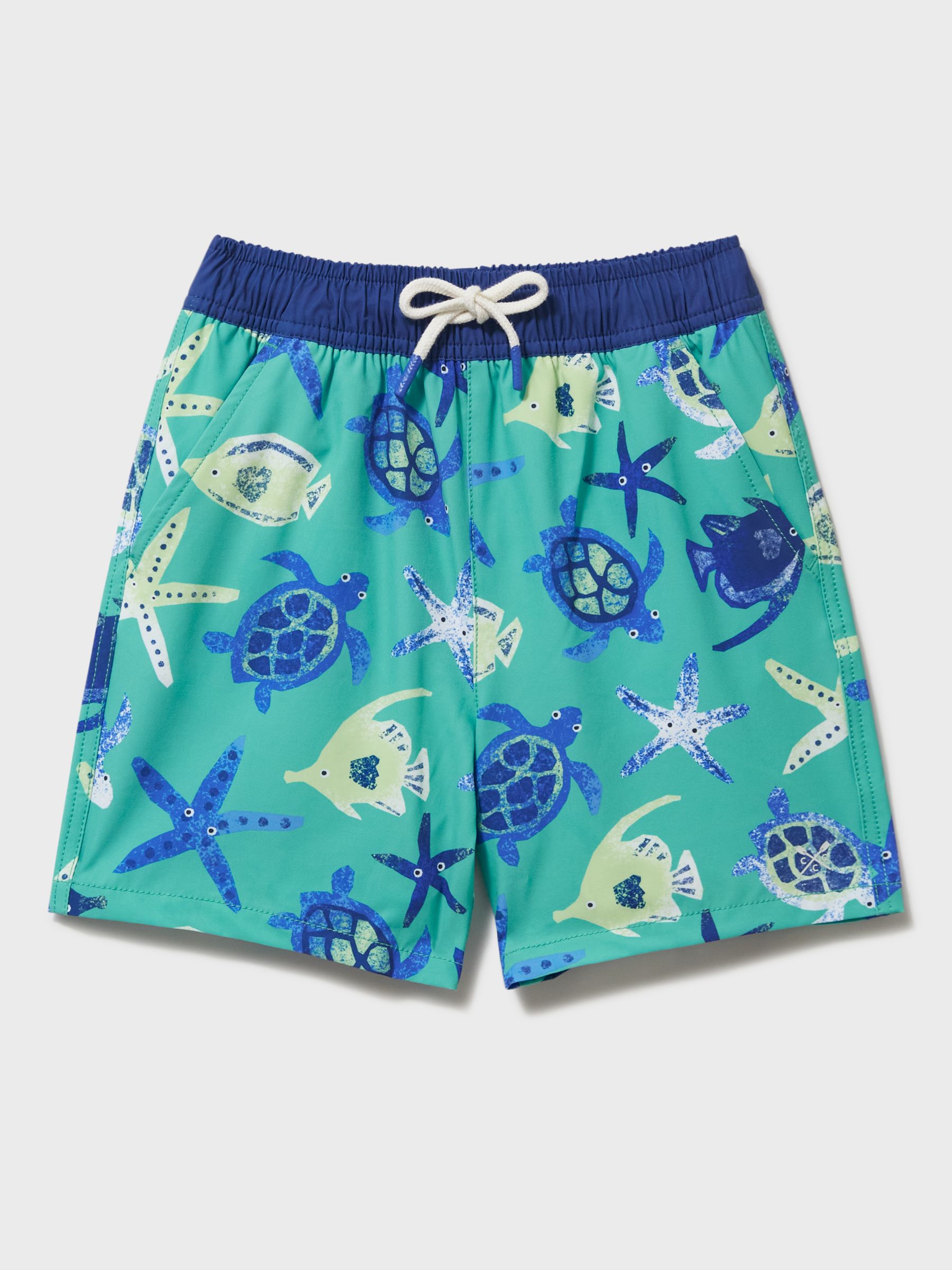 Crew Clothing Kids' Turtle Swim Shorts, Blue at John Lewis & Partners