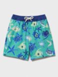 Crew Clothing Kids' Turtle Swim Shorts, Blue