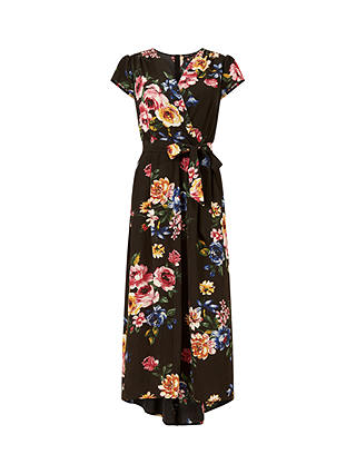 Mela London Floral Print Wrap Midi Dress, Black at John Lewis & Partners