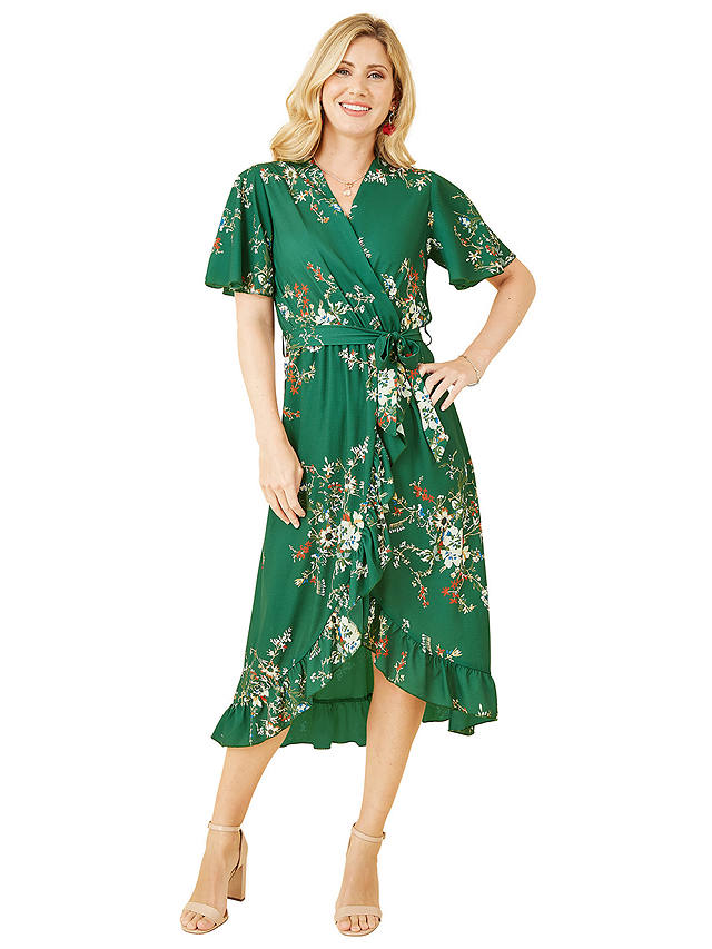 Mela London Floral Print Wrap Midi Dress, Green
