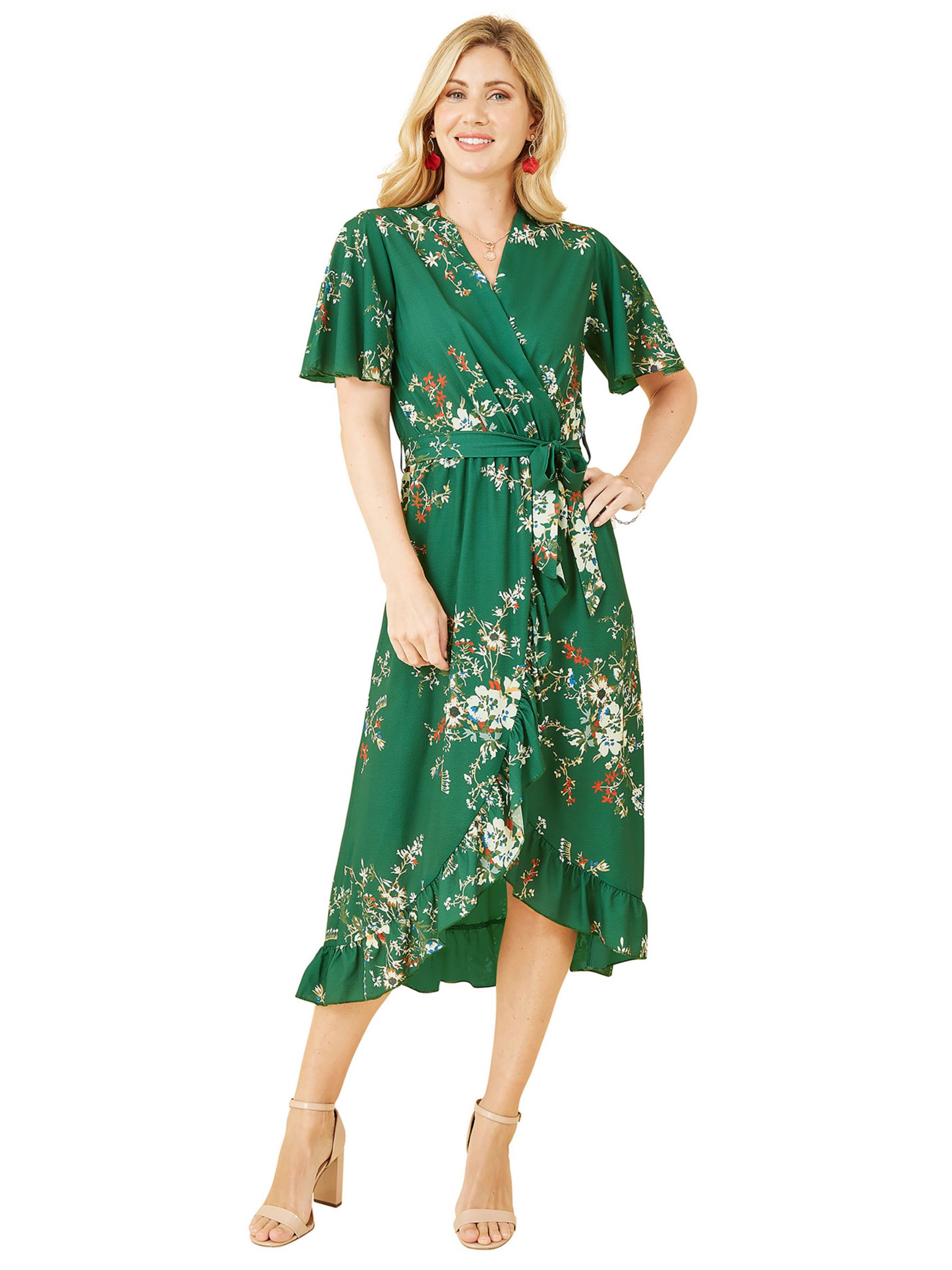 Mela London Floral Print Wrap Midi Dress, Green, 8