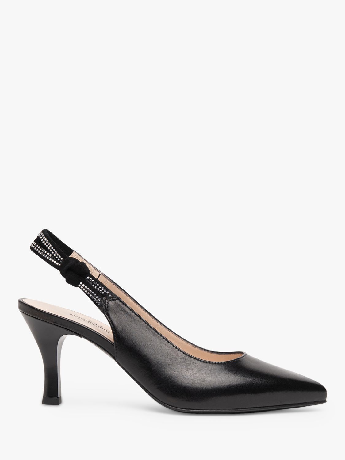 NeroGiardini Leather Diamante Slingback Court Shoes, Black at John ...